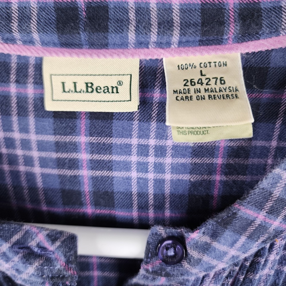 LLBean Womens Plaid Long‎ Sleeve Flannel Shirt L Blue Pink 100% Cotton Vintage - Picture 2 of 13